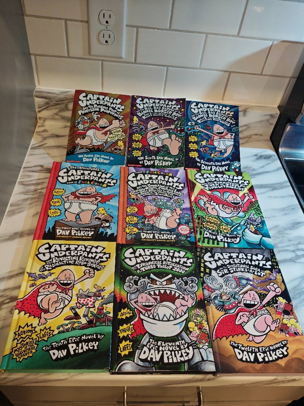 Captain Underpants Book Lot – 9 Books by Dav Pilkey (6 Hard Cover, 3 Soft Cover)